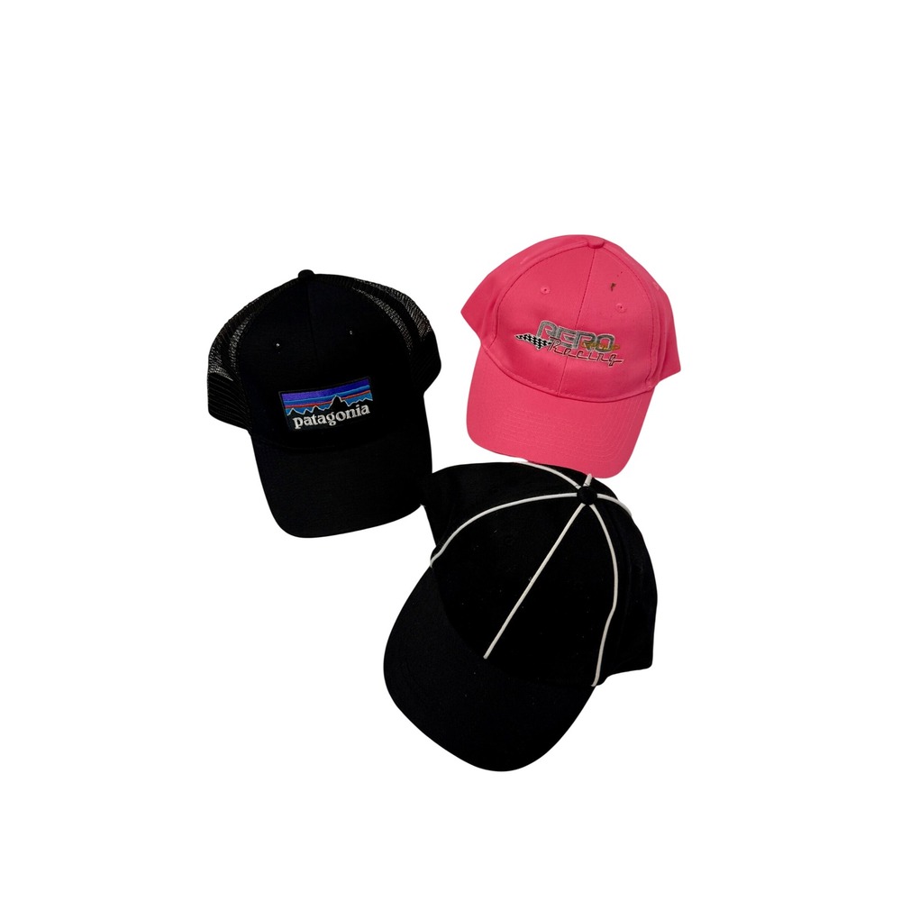 Patagonia Trucker Hat Aero Racing Pink Cap Black Contrast Piping Hat Lot of 3